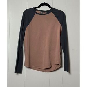 ASOS Mens Raglan Long Sleeve T-Shirt Tan Grey Colorblock Curved Hem Size M